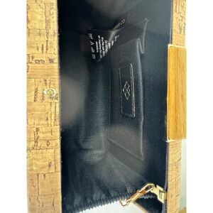 Carrier Co. Cork Box Clutch Bag Natural Wood Clasp Gold Chain Strap NWT